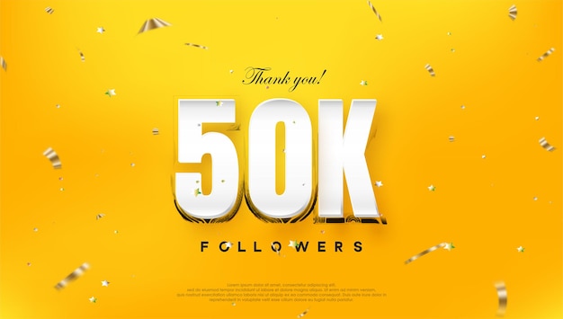 Thank you 50k followers on a bright yellow background