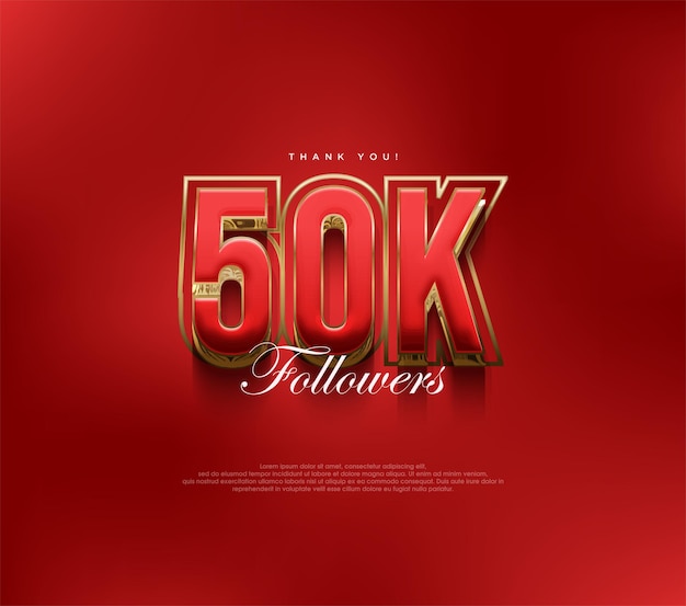 Thank you 50k followers greetings bold and strong red design for social media posts Premium vector background for achievement celebration design