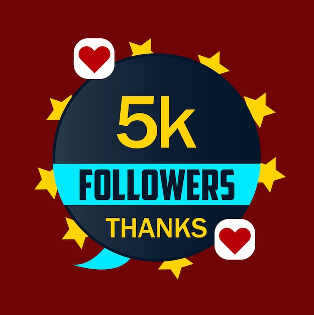 Vector thank you 5k followers congratulation card web social media concept blogger celebrates