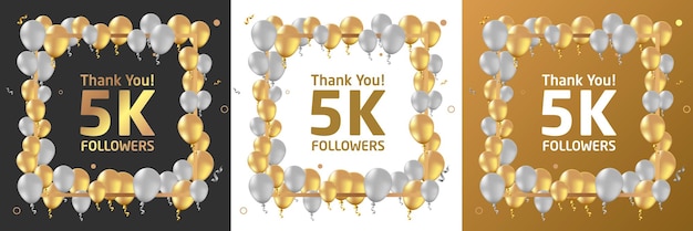 ありがとう、5k または 5000 人のフォロワーまたはサブスクライバーのお祝いのデザイン。ソーシャルメディアの背景