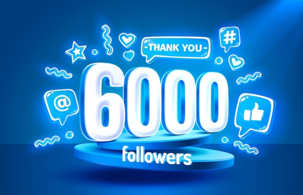 Grazie 6000 follower persone gruppo sociale online banner felice celebrano il vettore
