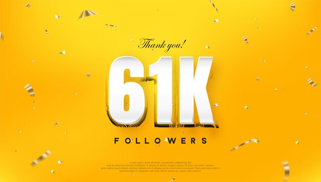 Vector thank you 61k followers on a bright yellow background