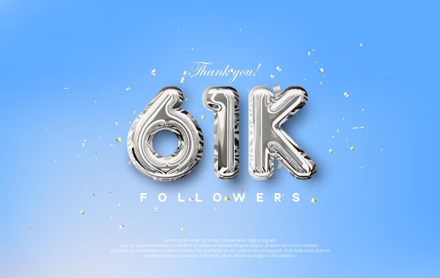 Thank you for the 61k followers with silver metallic balloons illustration