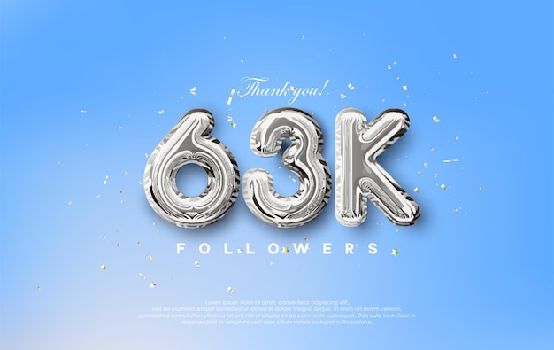 Thank you for the 63k followers with silver metallic balloons illustration