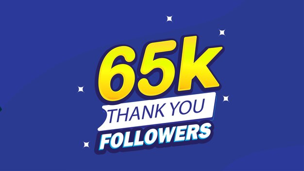 65k 추종자를 위해 콘페티와 함께 소셜 미디어 포스트 디자인을 즐겁게 축하합니다.