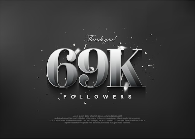 Vector thank you 69k followers elegant design with metallic silver color