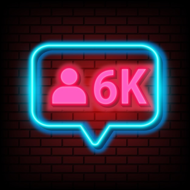 Vector thank you 6k followers peoples for social media with 6k neon sign