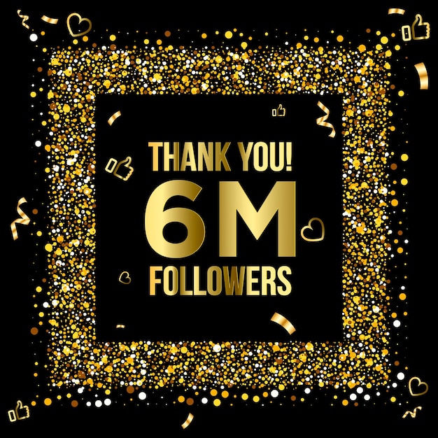 Vettore grazie 6 milioni di follower design. celebrando 6 o sei milioni di follower. illustrazione vettoriale.