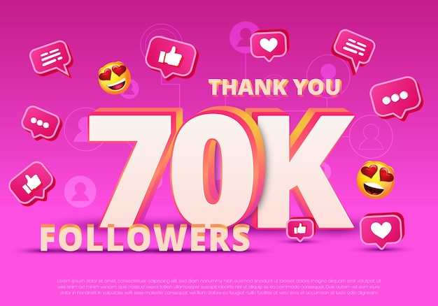 Thank you 70k followers online social media followers celebration banner vector illustration