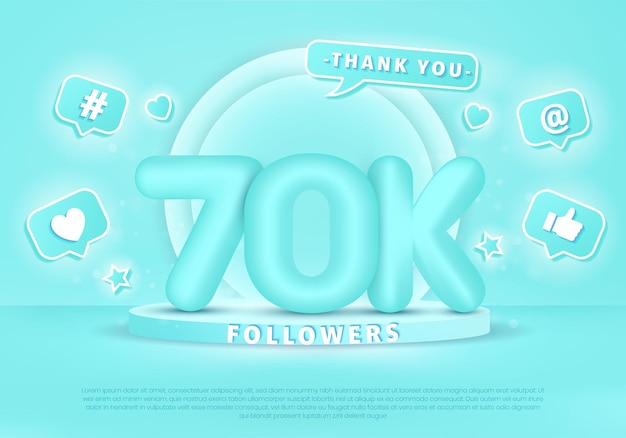 Thank you 70k followers social media followers celebration vector template