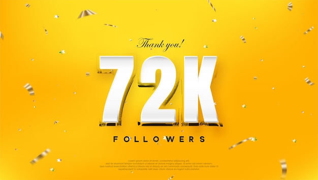 Vettore grazie 72k follower su uno sfondo giallo brillante