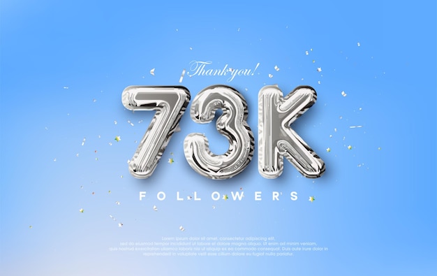 Vector thank you for the 73k followers with silver metallic balloons illustration