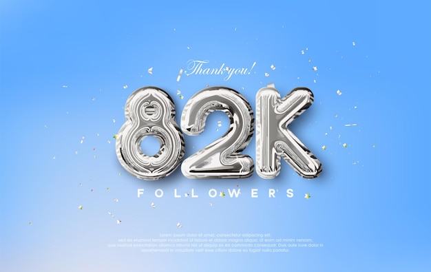 Thank you for the 82k followers with silver metallic balloons illustration