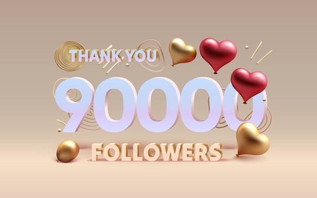 Vettore grazie 90000 follower persone online gruppo sociale banner felice celebrare l'illustrazione vettoriale