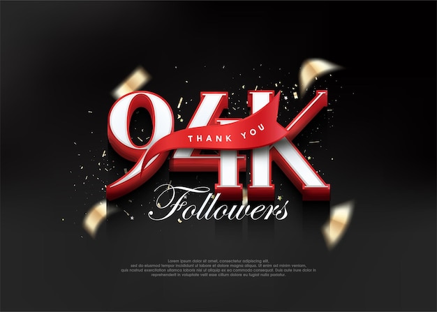 Thank you 94k followers with 3d numbers with red ribbon