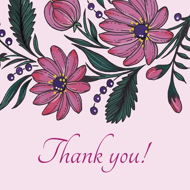 Thank you background with Hand drawn flowers composition Hand painted floral square flyer