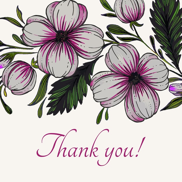 Thank you background with Hand drawn flowers composition Hand painted floral square flyer