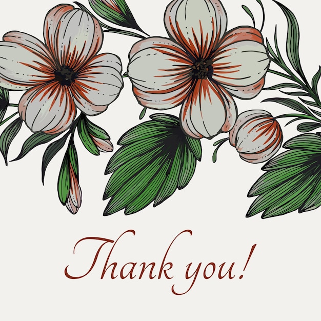 Vector thank you background with hand drawn flowers composition hand painted floral square flyer