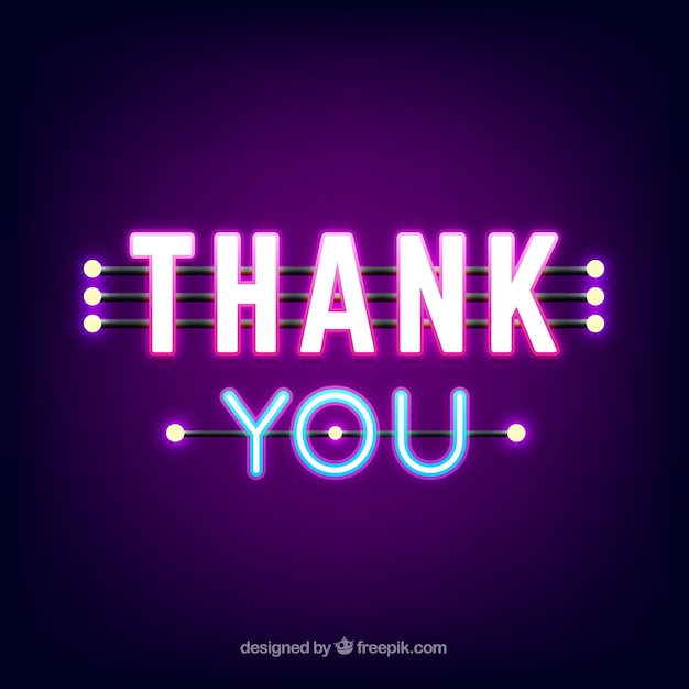 Vector thank you background with neon light