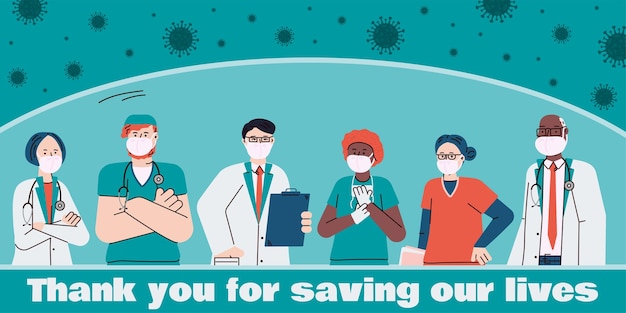 Vector thank you banner for doctors working with coronavirus