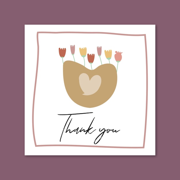 Thank you banner with flowers and heart abstract frame