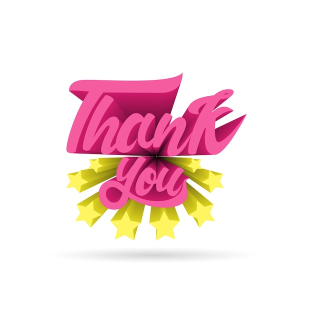 Vector thank you calligraphic text in pink color in 3d style