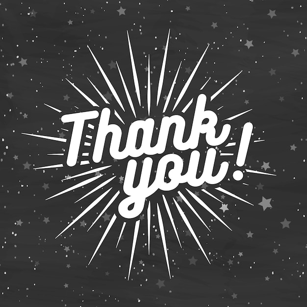 Thank you card on black background with stars Vector Illustration