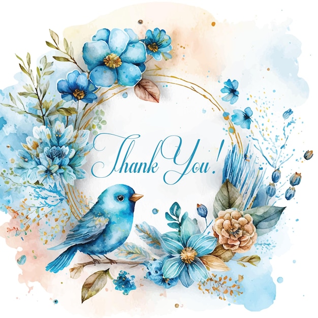 Thank you card blue watercolor paint