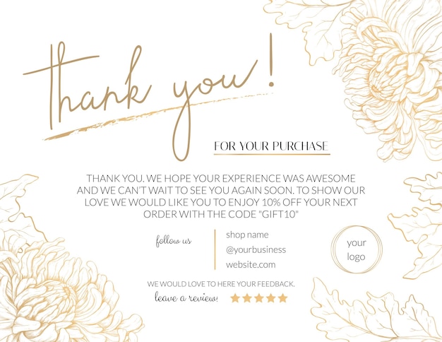 Vector thank you card for business elegant card for decorating handmade products