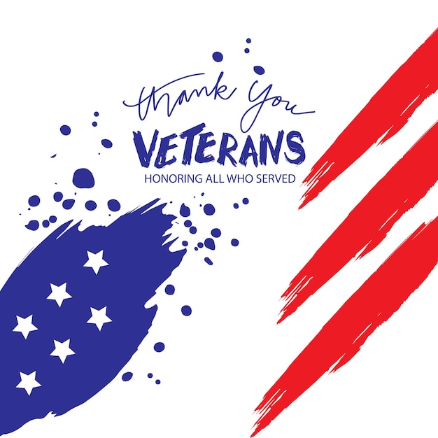 Thank you card design Happy Veterans Day Vector illustration USA flag with brush strokes