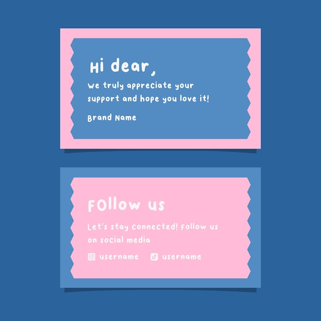 thank you card design template with cute style in blue and pink color