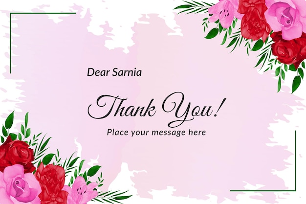 Vector thank you card for the diabetic with red roses and green leaves with watercolor vector