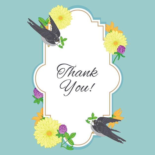 Thank you card frame with Vintage flowers and birds