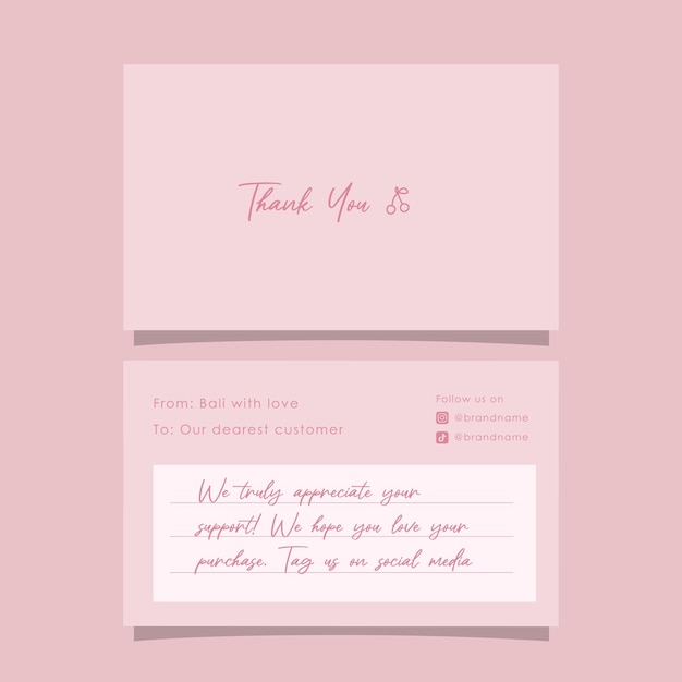Thank you card pastel soft pink rose