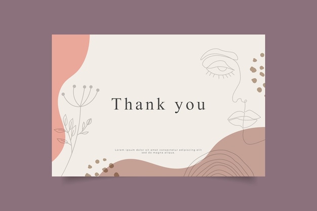 Vector thank you card template with hand drawn aesthetic one line art portrait women illustration