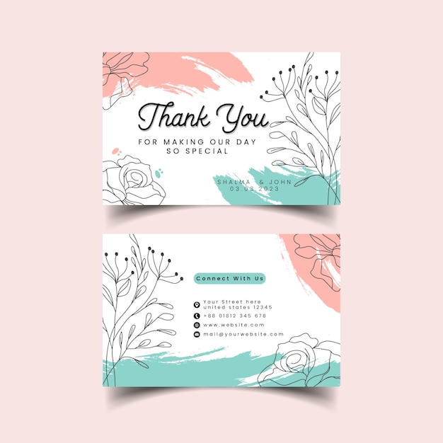 Thank you card template with leaves Vector