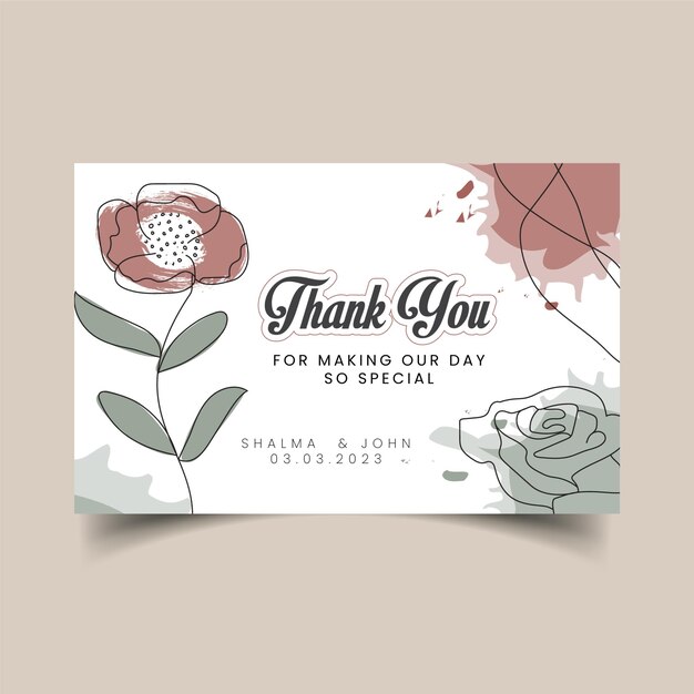 Thank you card template with leaves vector