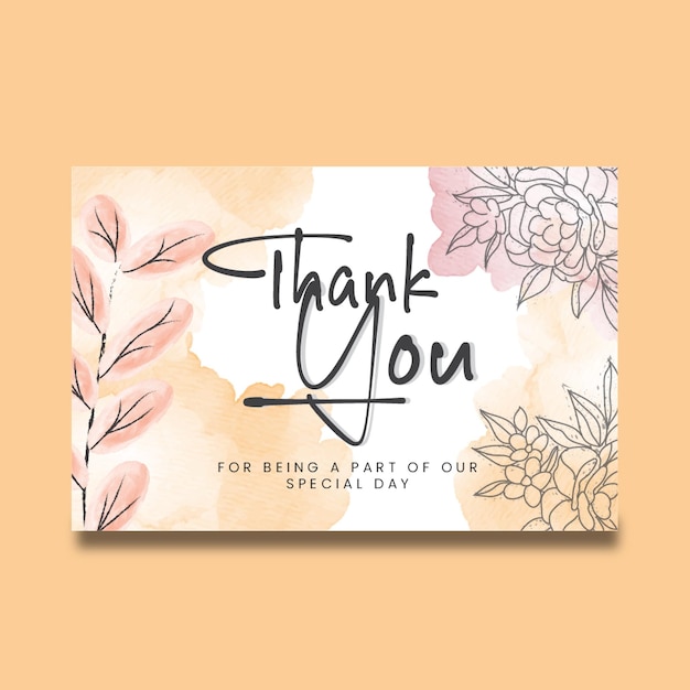 Thank you card template with leaves vector