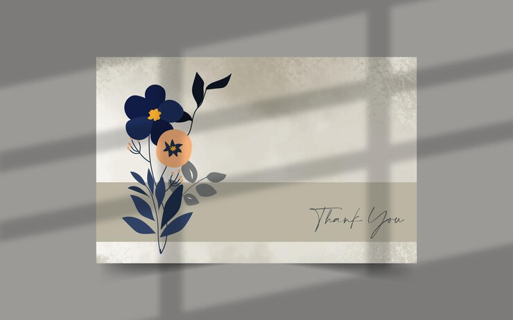 Thank you card template with line art and watercolor splashes