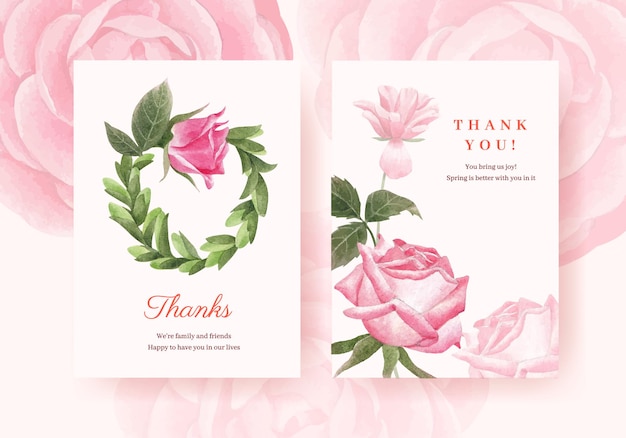 Thank you card template with spring bright concept  watercolor illustration