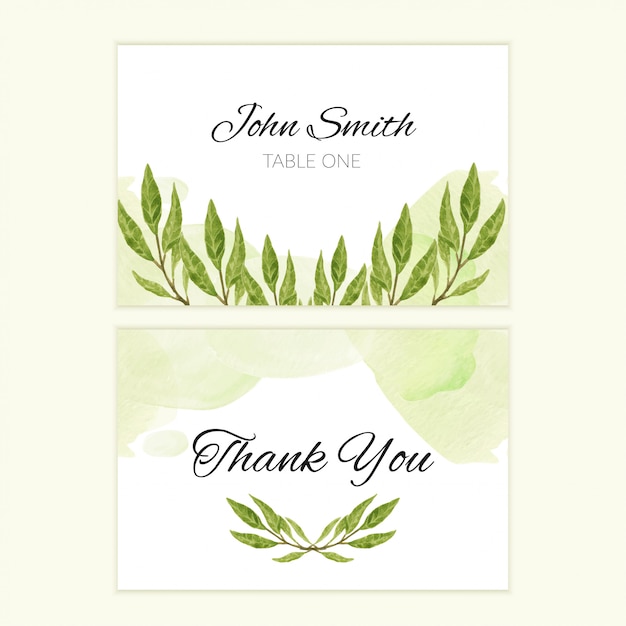 Thank you card template with watercolor hand painting leaves