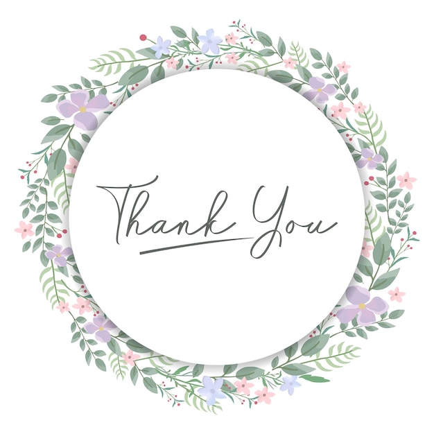 Thank you card Watercolor pink floral wreath with fancy frame circles