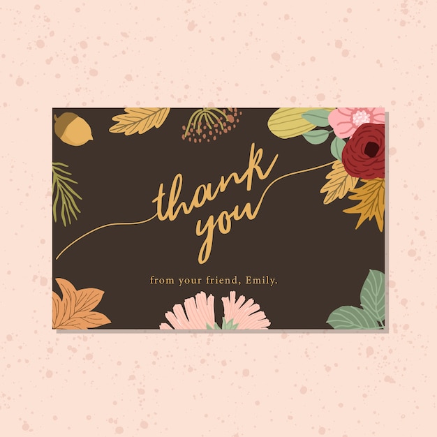 Vector thank you card with autumn floral background