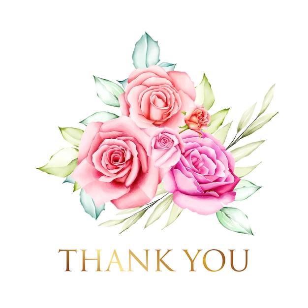 Thank you card with beautiful watercolor floral bouquet 