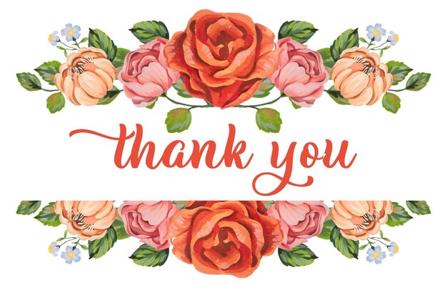 Vector thank you card with blossom red watercolor floral