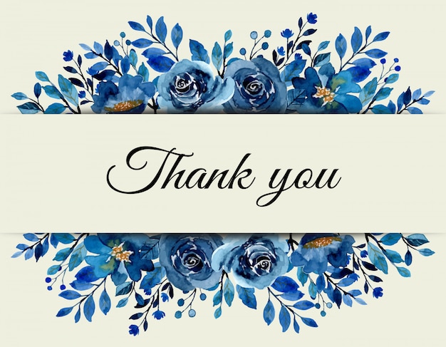 Thank you card with blue floral watercolor