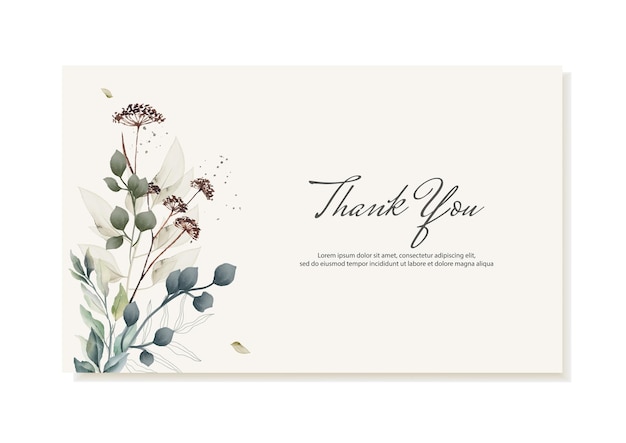 Thank you card with dried watercolor flowers vector template