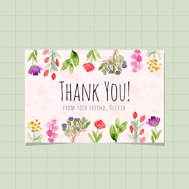 Vector thank you card with floral garden watercolor background