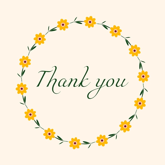 Thank You card with floral garland Vector delicate sticker hand drawn cute wild flowers Illustration of Thank You letter postcard