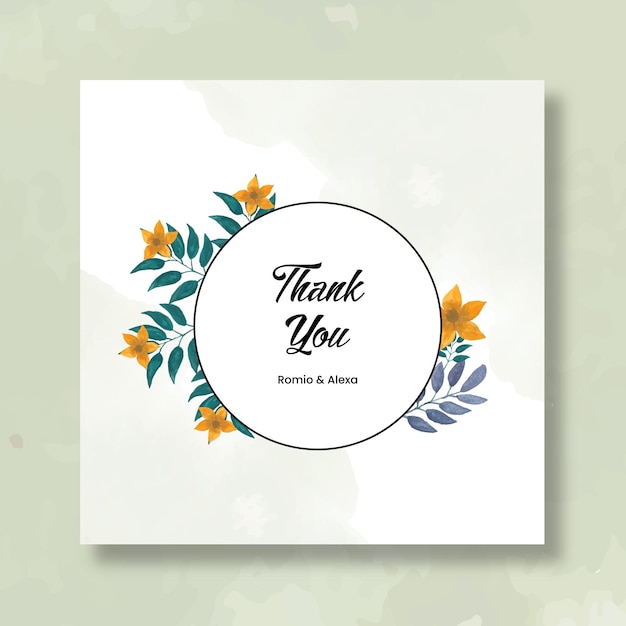 Thank you card with flower frame watercolor